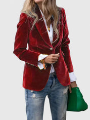Genevieve Ashford | Navy Velvet Single-Button Blazer