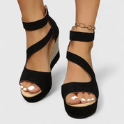 Clarisse Beauverne | Black Wedge Sandals with Elastic Straps