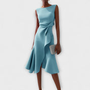 Sylvaine Beaumont | Red Sleeveless Asymmetric Draped Midi Dress