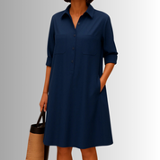 Genevra Thornmere | Green A-Line Button Shirt Dress with Pockets