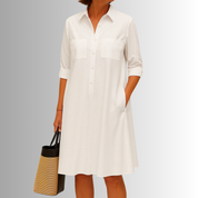 Genevra Thornmere | Green A-Line Button Shirt Dress with Pockets