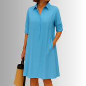 Genevra Thornmere | Green A-Line Button Shirt Dress with Pockets