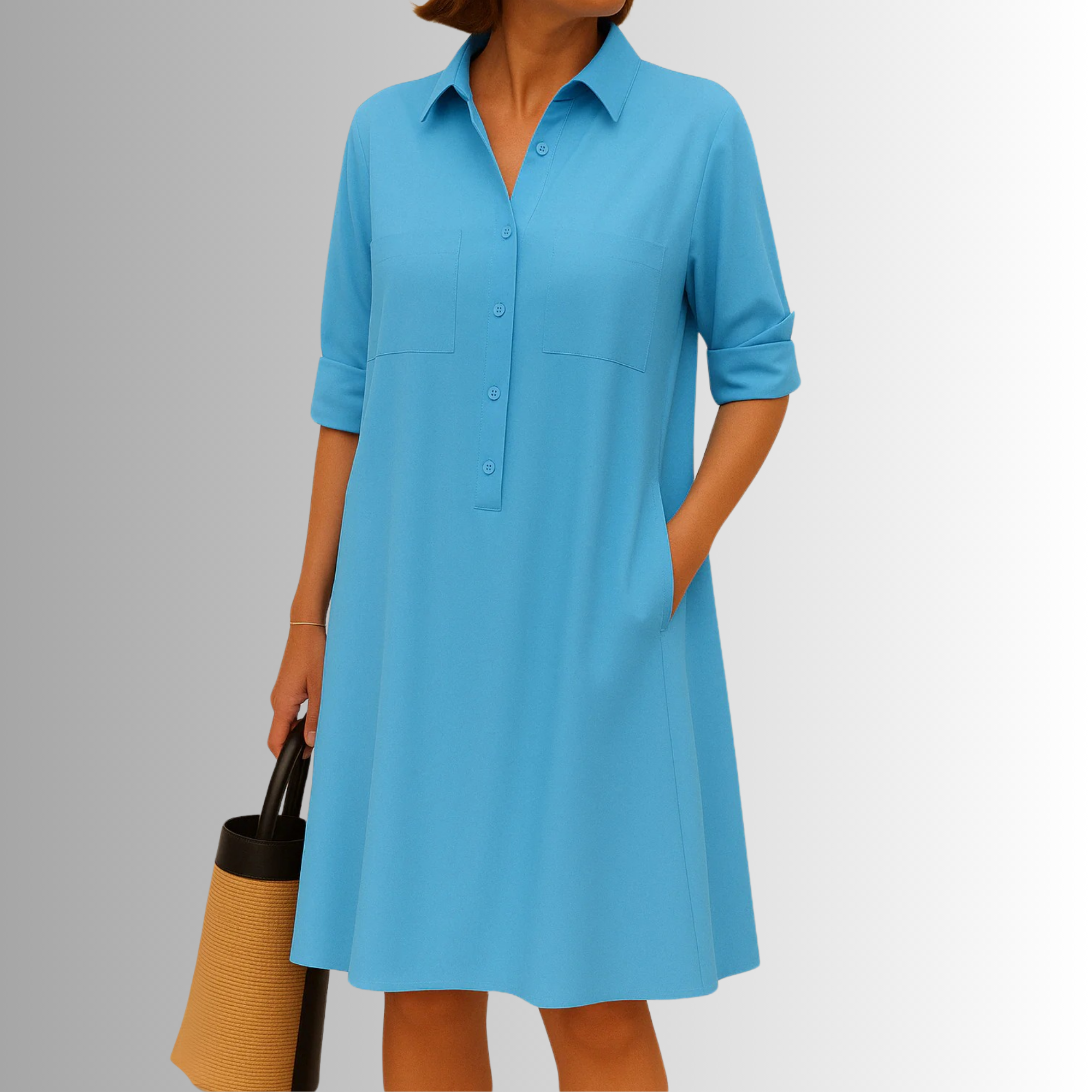 Genevra Thornmere | Green A-Line Button Shirt Dress with Pockets