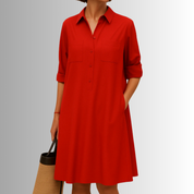 Genevra Thornmere | Green A-Line Button Shirt Dress with Pockets