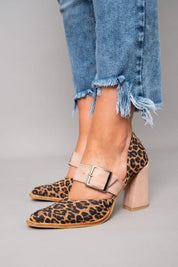 Leonora Favreau | Leopard Print Block Heel Sandals with Buckle Strap