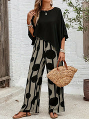 Odessa Fairverne | Women's Batwing Top & Wide Leg Print Pants Set