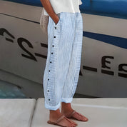 Antoinette Greyvale | Blue Striped Wide-Leg Pants with Side Pockets