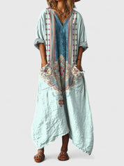 Flavia Rosebourne | Bohemian Ethnic Print Maxi Dress with Pockets