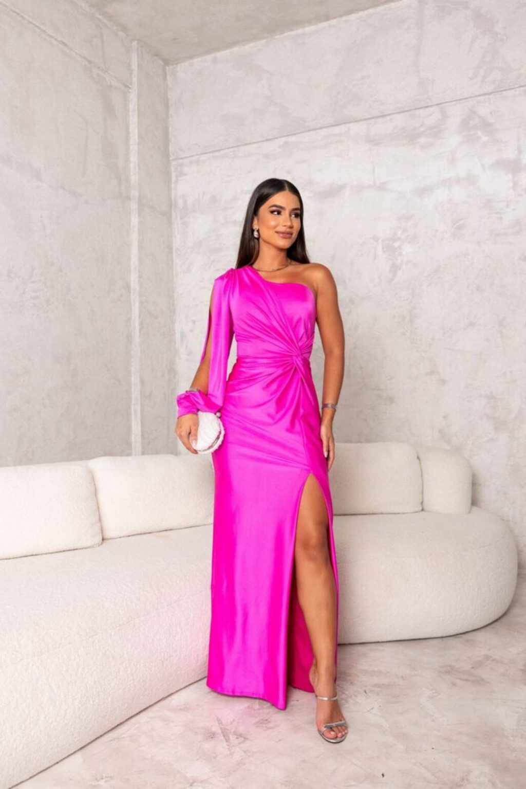 Seraphelle Montverde | Olive Green One-Shoulder Satin Maxi Dress