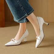 Camille Beaumont | Blush Patent Bow Detail Kitten Heel Pump