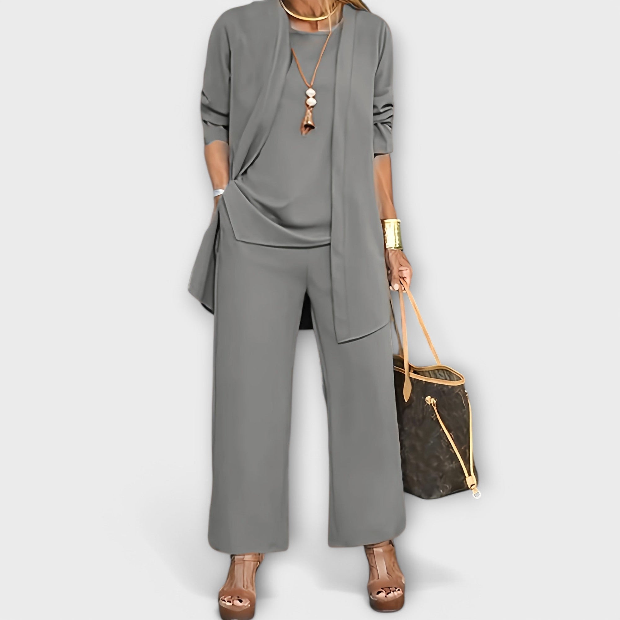Lavinia Montcourt | Grey Three-Piece Cardigan Set for Women