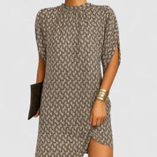 Elienne Voscourt | Pink Mock Neck Batwing Split Sleeve Midi Dress