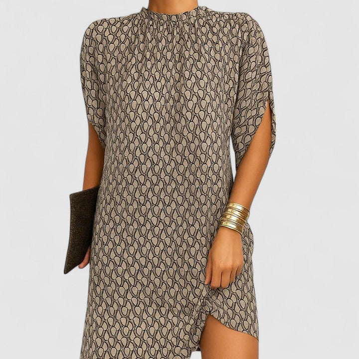 Elienne Voscourt | Pink Mock Neck Batwing Split Sleeve Midi Dress
