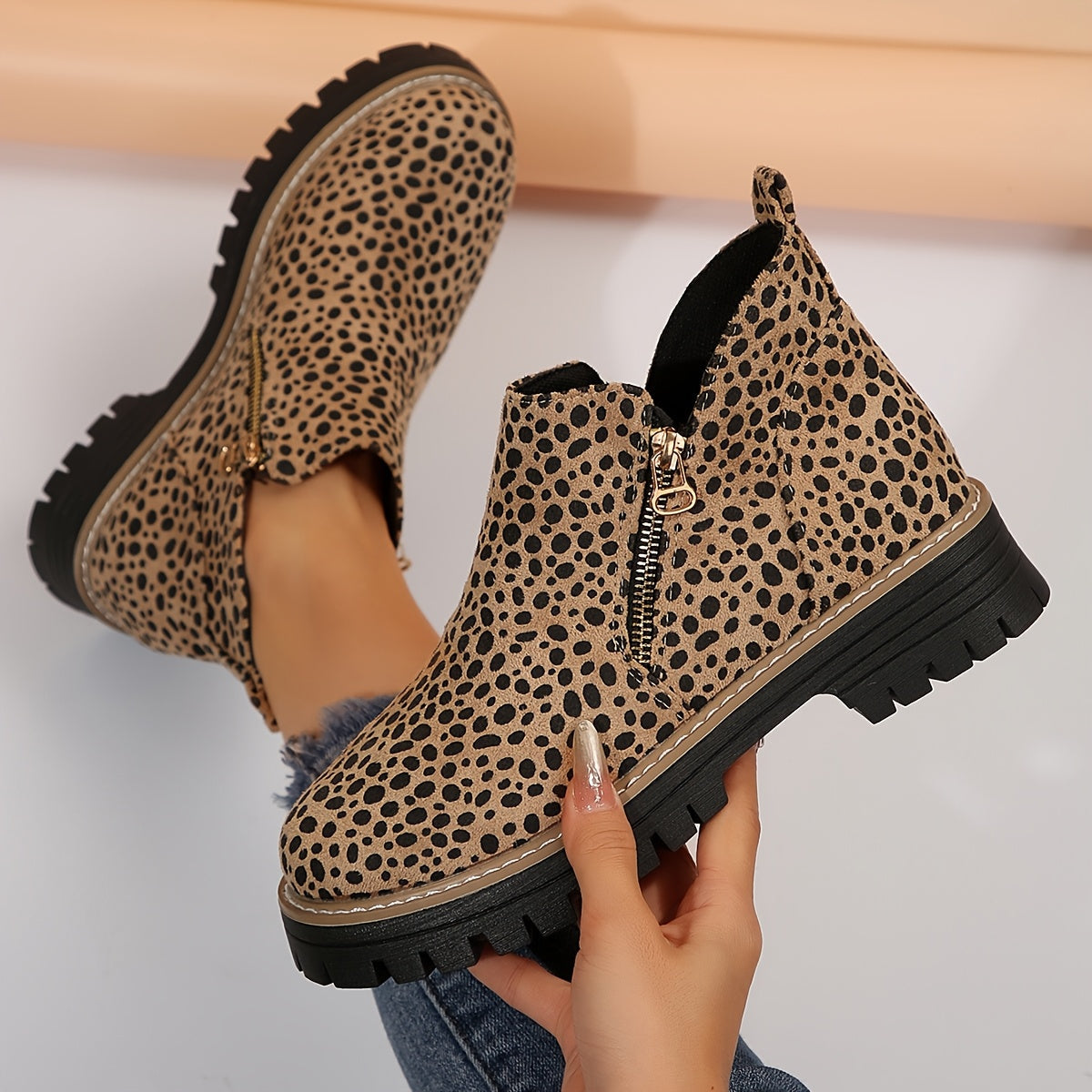 Marceline Dufort | Leopard Print Ankle Boots with Side Zipper