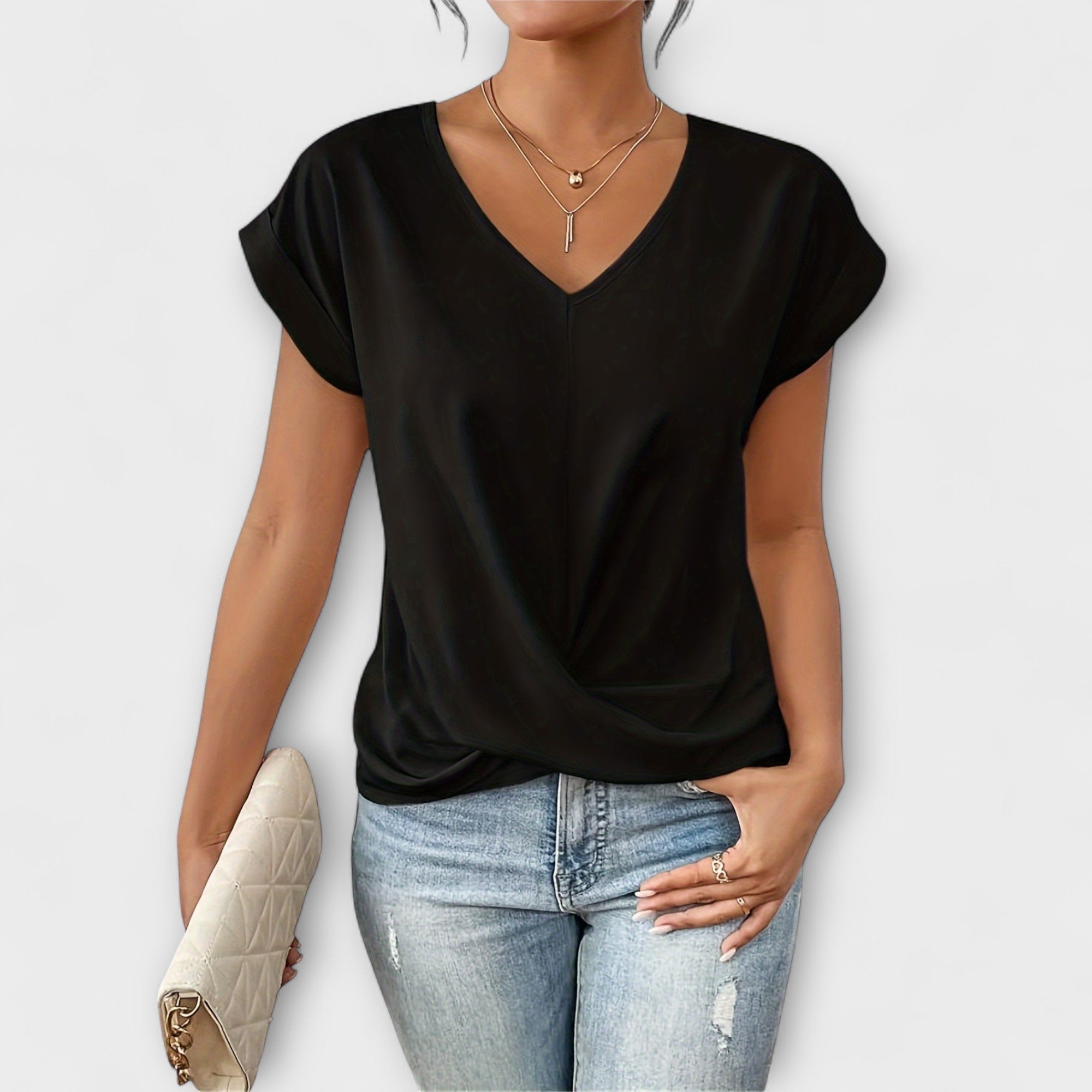 Arabella Sincroft | Brown V-Neck Twist Hem Top