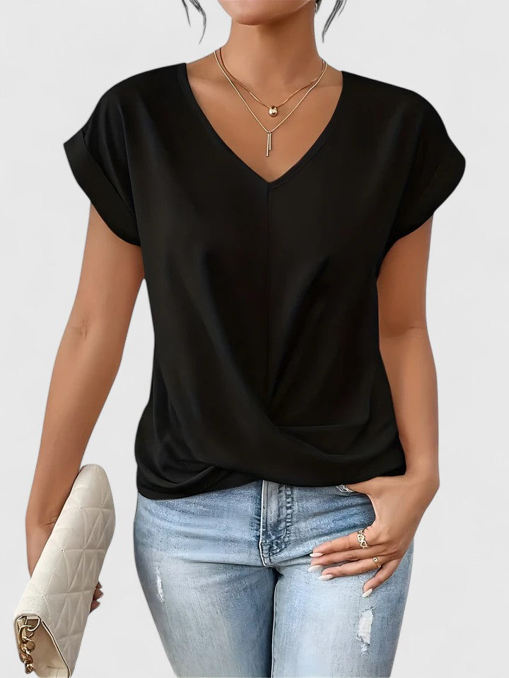 Elspeth Montclair | Beige V-Neck Twist Front Blouse