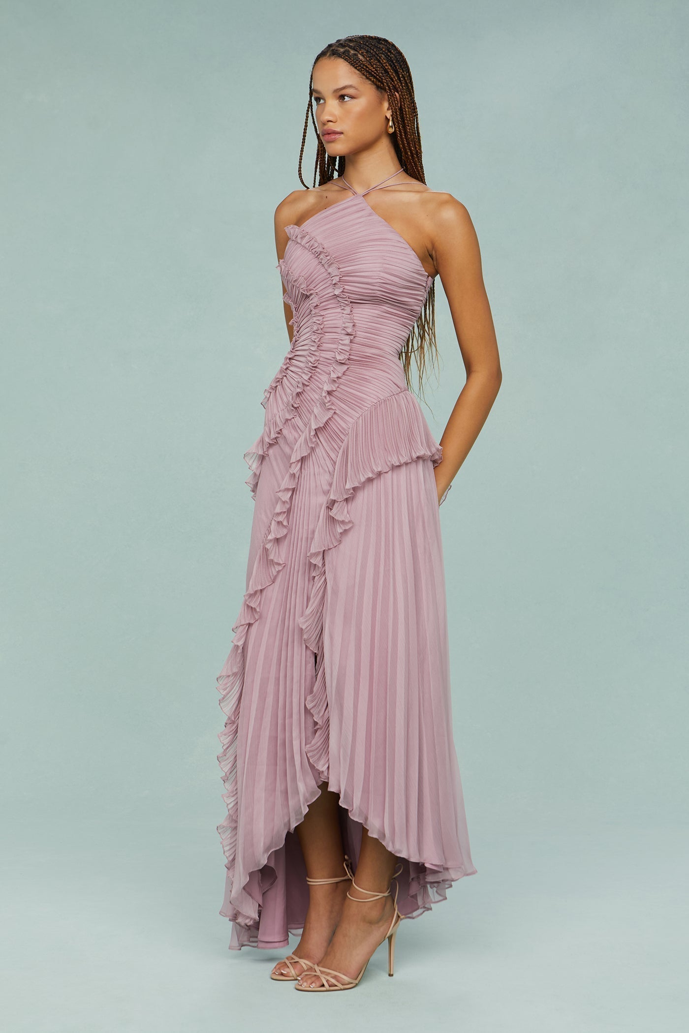 Celestine Vaudreau | Lavender Pleated Halter Midi Dress