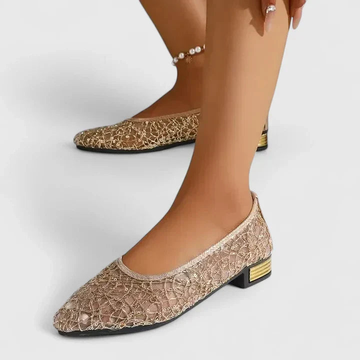 Arabella Kensington | Gold Lace Orthopedic Flat Loafers