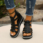 Luciana Stormvale | Black Gladiator Platform Sandals with Rhinestone Detail