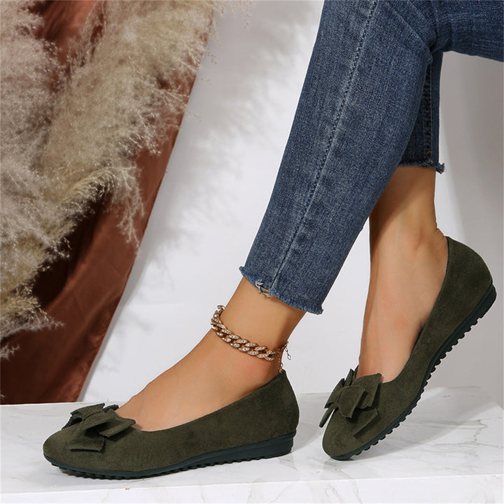 Ottoline Beauregard | Olive Green Bow Ballet Flats