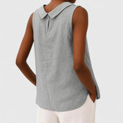 Isabelle Tournier | Sleeveless Linen Roll Collar Top in Blue