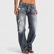 Auriane Leclercq | Low Rise Distressed Straight Leg Jeans in Light Blue