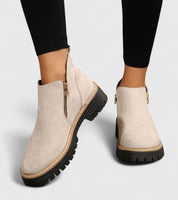 Lysandra Beauvois | Black Suede Ankle Boots with Gold Zip