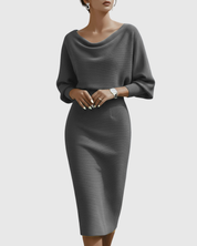 Célindra Beauvaux | Navy Blue Draped Batwing Midi Dress