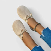 Aurelia Stonefort | Beige Suede Slip-On Flat Loafers