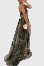 Elowen Faircourt | Floral Print Maxi Dress with Crisscross Straps