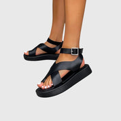Rosalinde Ashgrove | Orange Platform Sandals with Ankle Strap