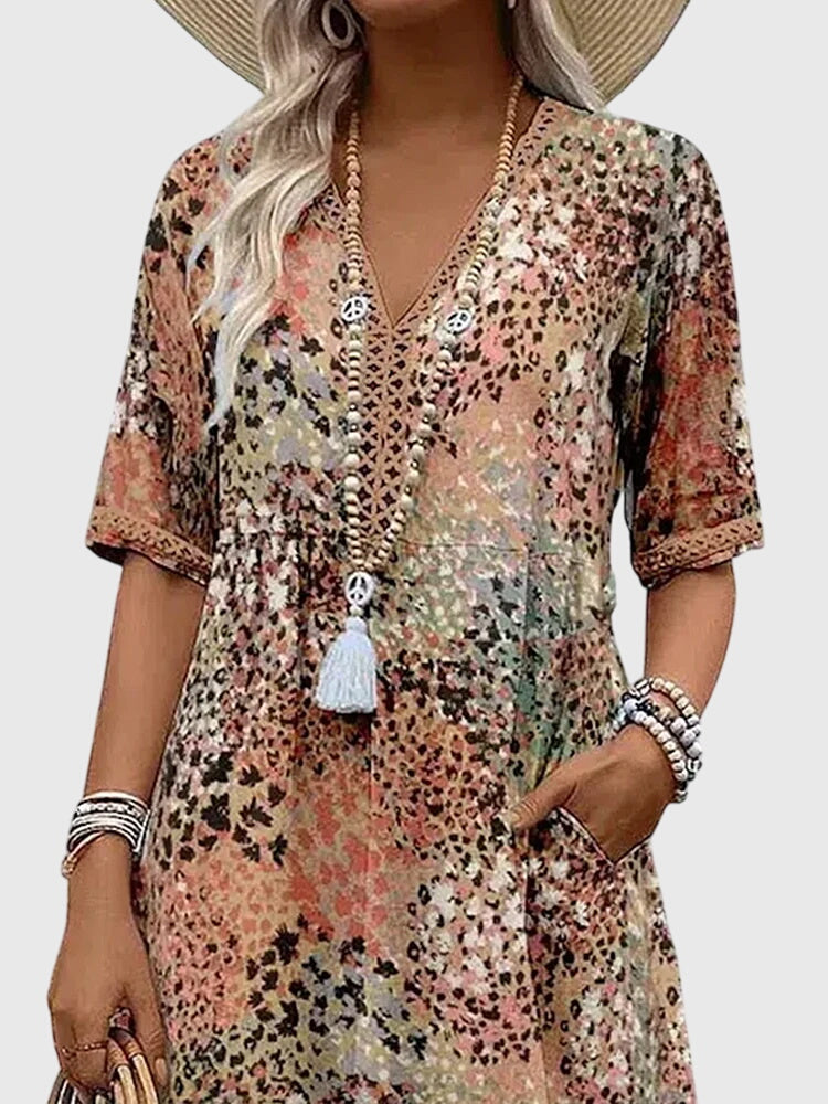 Rosalinde Caldecourt | Boho Floral Midi Dress with V-Neck