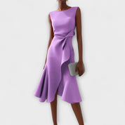 Sylvaine Beaumont | Red Sleeveless Asymmetric Draped Midi Dress