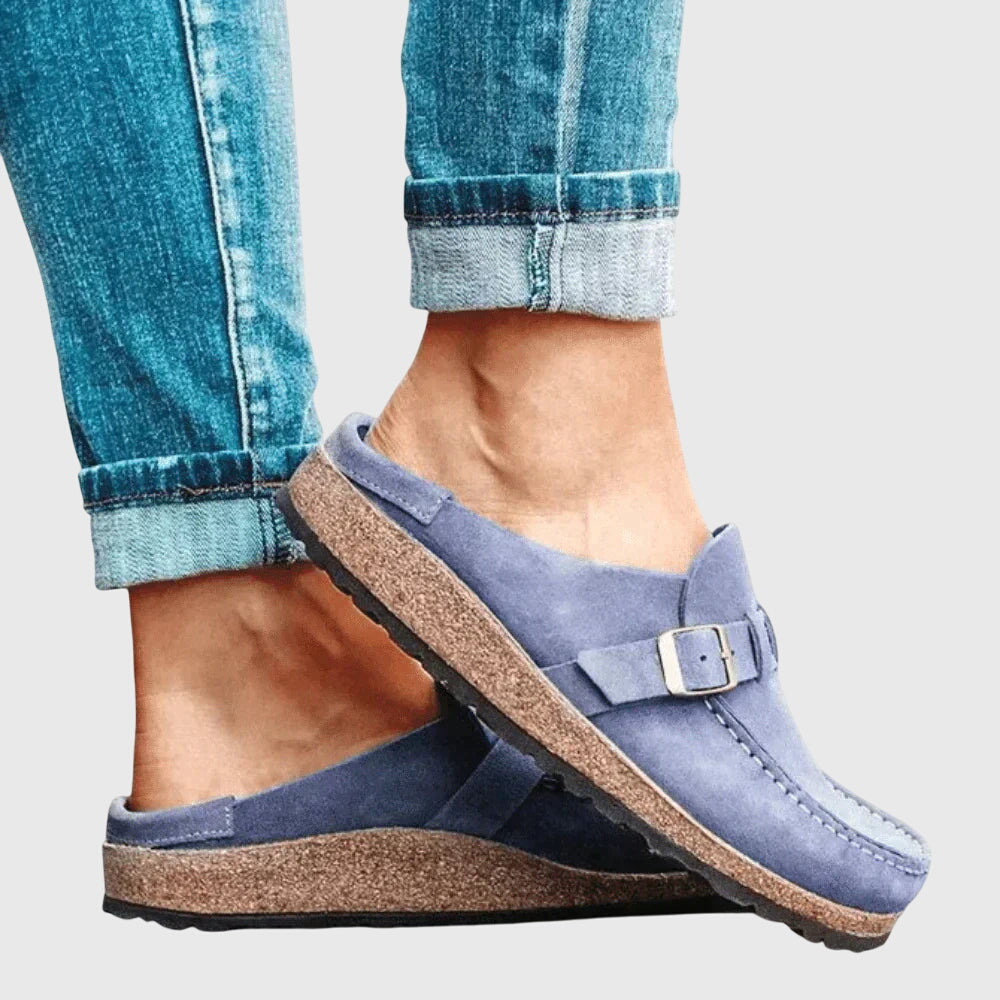 Cordelia Wrenshaw | Suede Buckle Clog Flats for Women