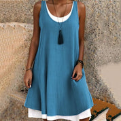 Celestine Harbourne | Sleeveless Scoop Neck Layered Mini Dress in Grey