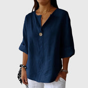 Feliciana Duprés | Linen V-Neck Blouse with Single-Button Closure