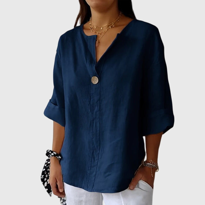 Feliciana Duprés | Linen V-Neck Blouse with Single-Button Closure
