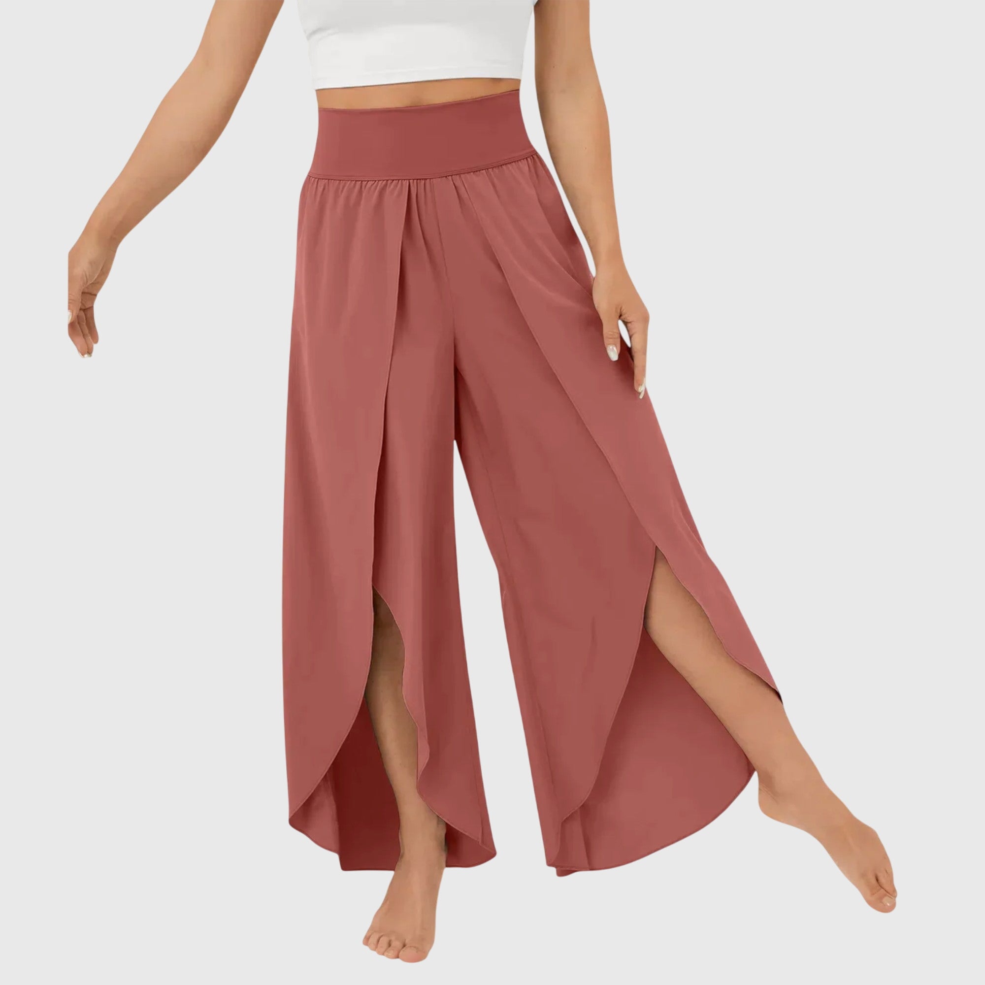 Colette Deveraux | Teal Wide-Leg Split Pants with High Waist