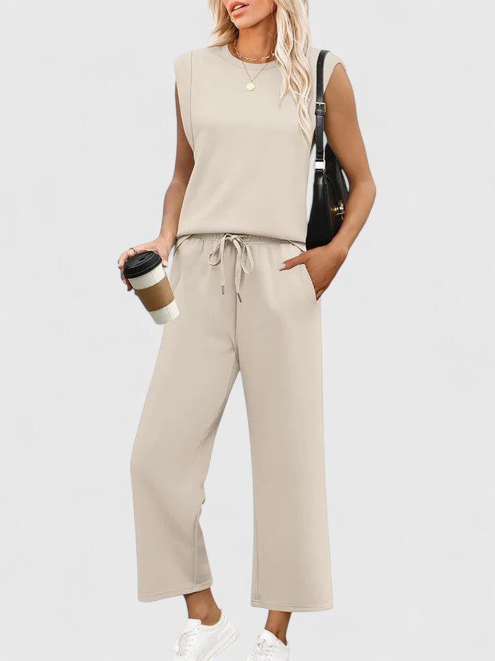 Floriane Dumont | Sleeveless Wide-Leg Two-Piece Set in Olive Green