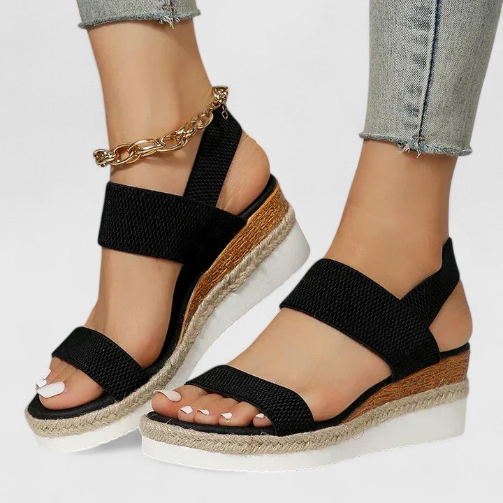 Christiane Bellemont | Beige Espadrille Platform Sandals with Elastic Straps