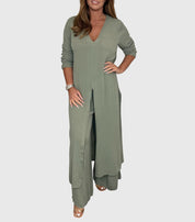 Aurienne Blackvale | Sage Green Long Blouse & Wide-Leg Pants Set