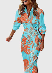 Delphine Vauclaire | Orange & Pink Geometric Print Wrap Midi Dress