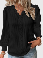 Céleste Fontaine | Yellow Lace Trim V-Neck Pullover Blouse