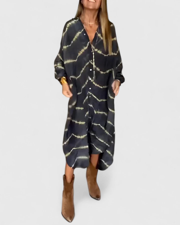 Genevieve Aldermoor | Tie-Dye Print Oversized Midi Shirt Dress