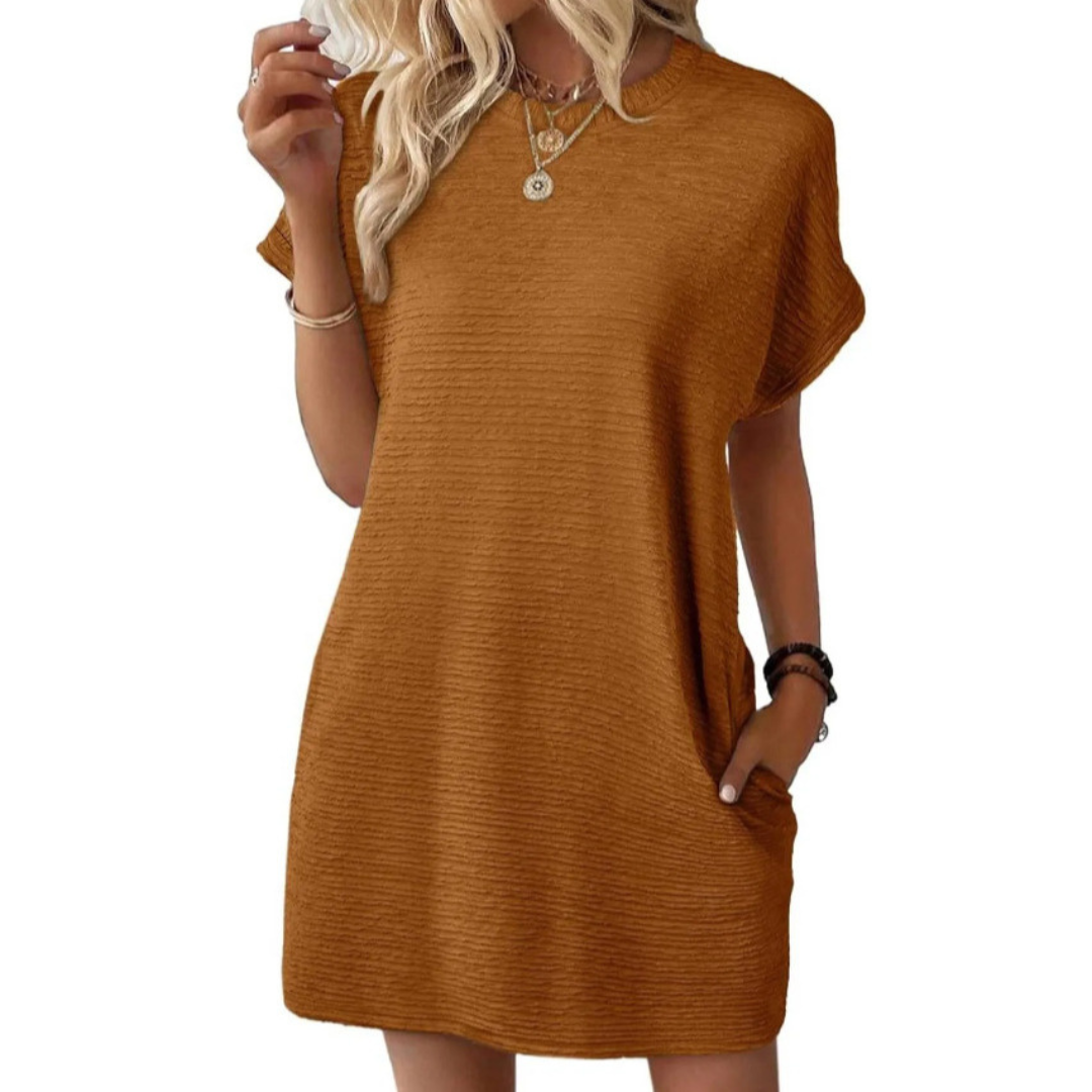 Seraphine Vauclere | Hot Pink Ribbed Crew Neck Mini T-Shirt Dress