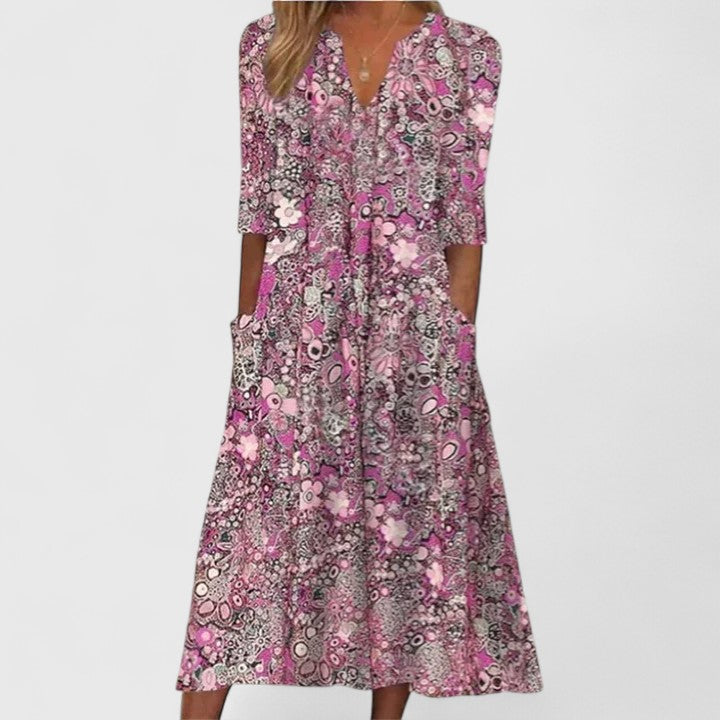 Florianne Deschênes | Floral Print Midi Dress with Pockets