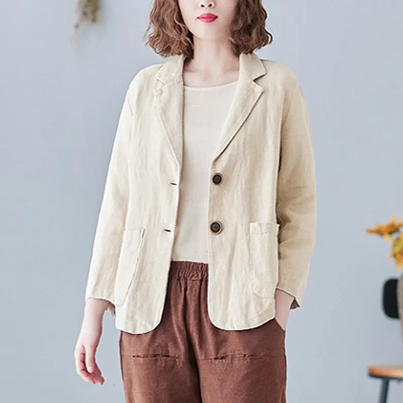 Camille Fontaine | Women's Linen Blazer Lightweight Tailored Pockets