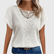 Clarisse Montveil | Cream Lace Detail Waffle Knit Blouse