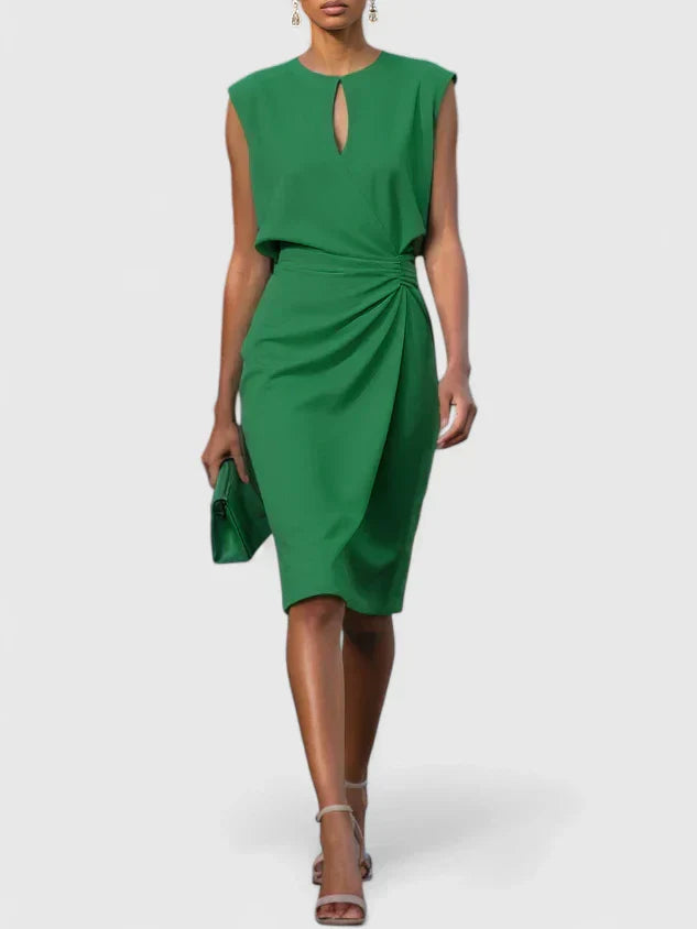 Vivienne Marlowe | Navy Blue Sleeveless Keyhole Midi Dress