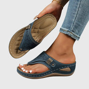 Emmeline Ashford | Orthopedic Wedge Flip Sandals in Taupe
